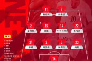 官方公布U23男子足球队阵型：采用4-4-2配置，木兰与吴曦联手中场，锋线阵容为余望和蒯纪闻搭档