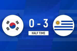 乌拉圭客场3-0领先韩国，努涅斯建功阿劳霍因抗议黄牌在身